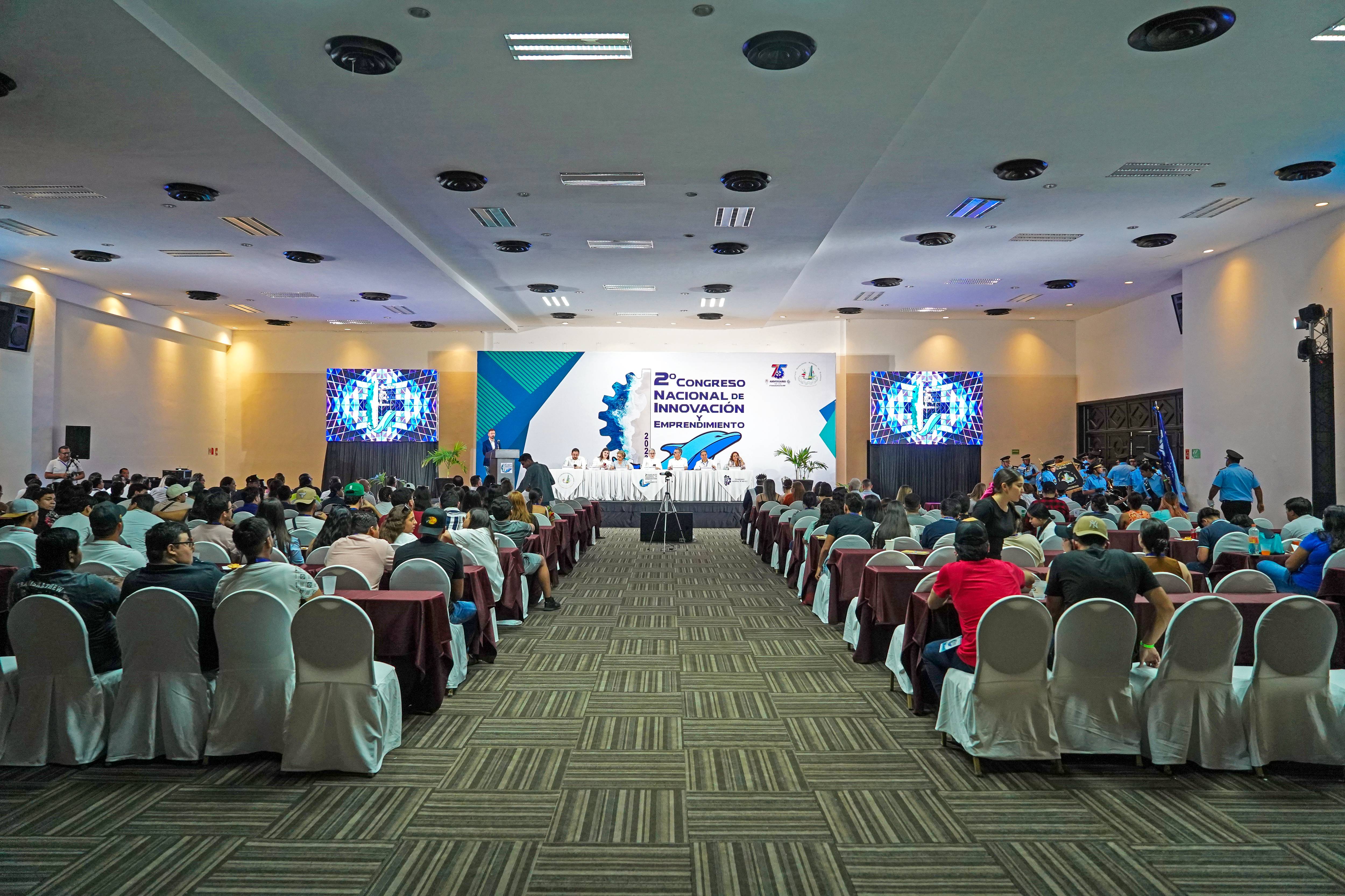 Corporate meeting room arranged for a business event.