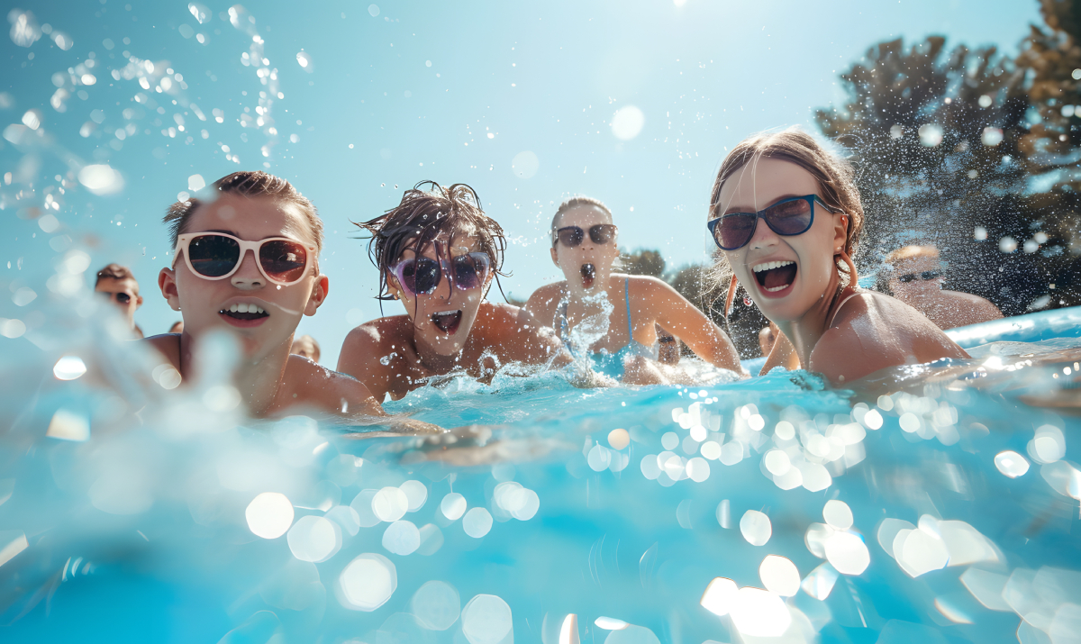 adolecentes jugando en la alberca